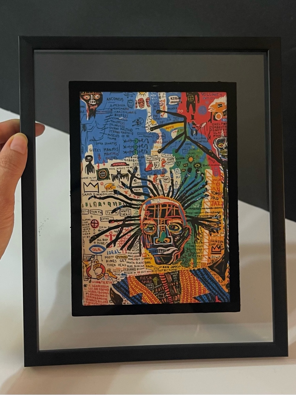 Framed Basquiat style Abstract Portrait Art Print - Contemporary Wall Accent